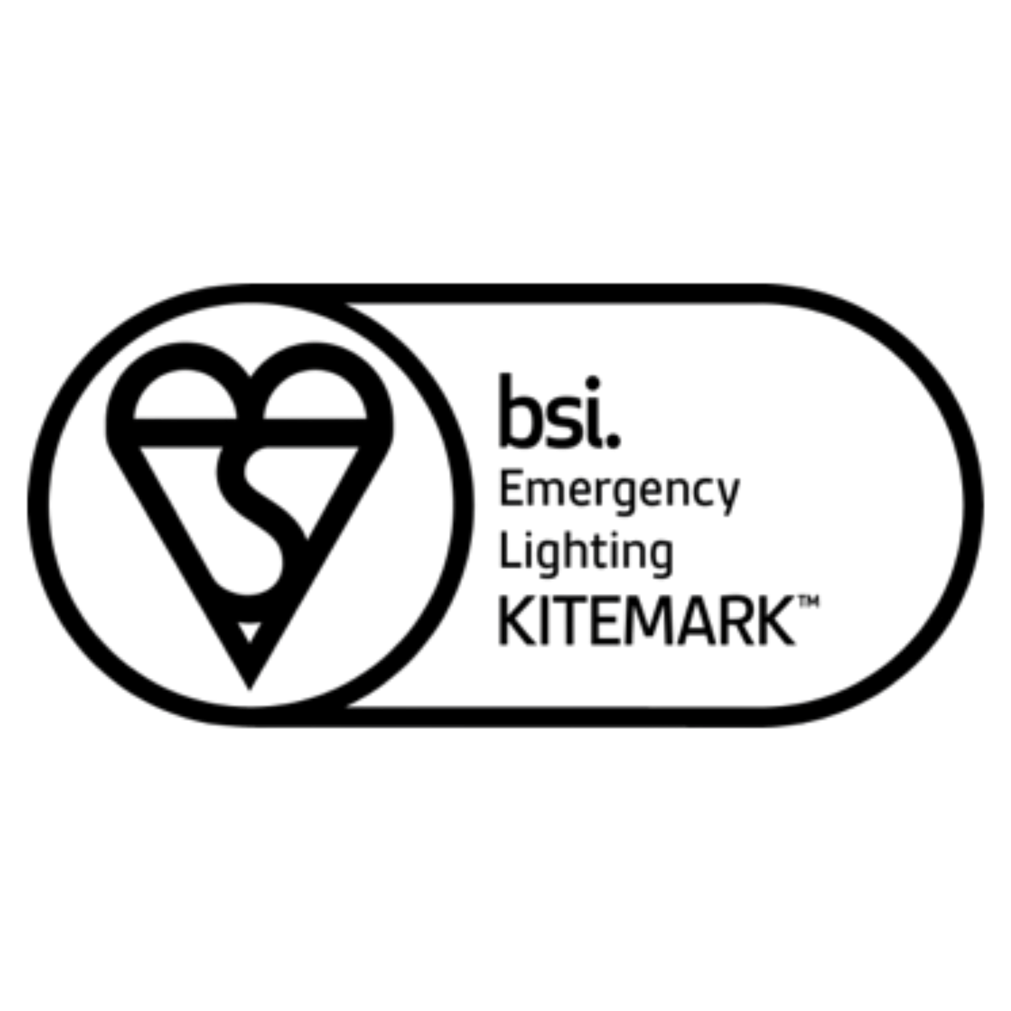 A black logo with the words 'bsi emergency lighting Kitemark' in black.