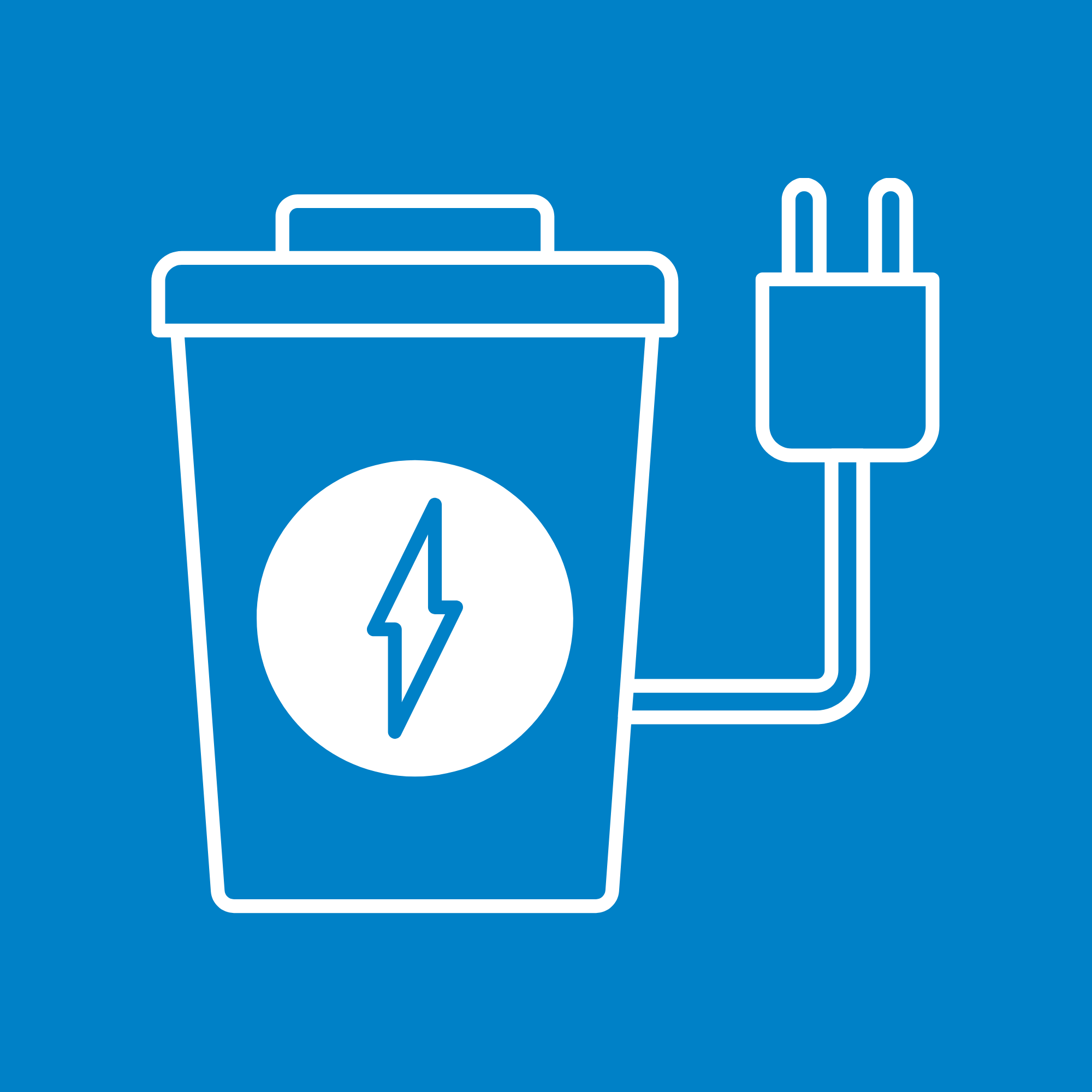 A graphic sign indicating electrical charging station with a power plug icon and an electric bolt.