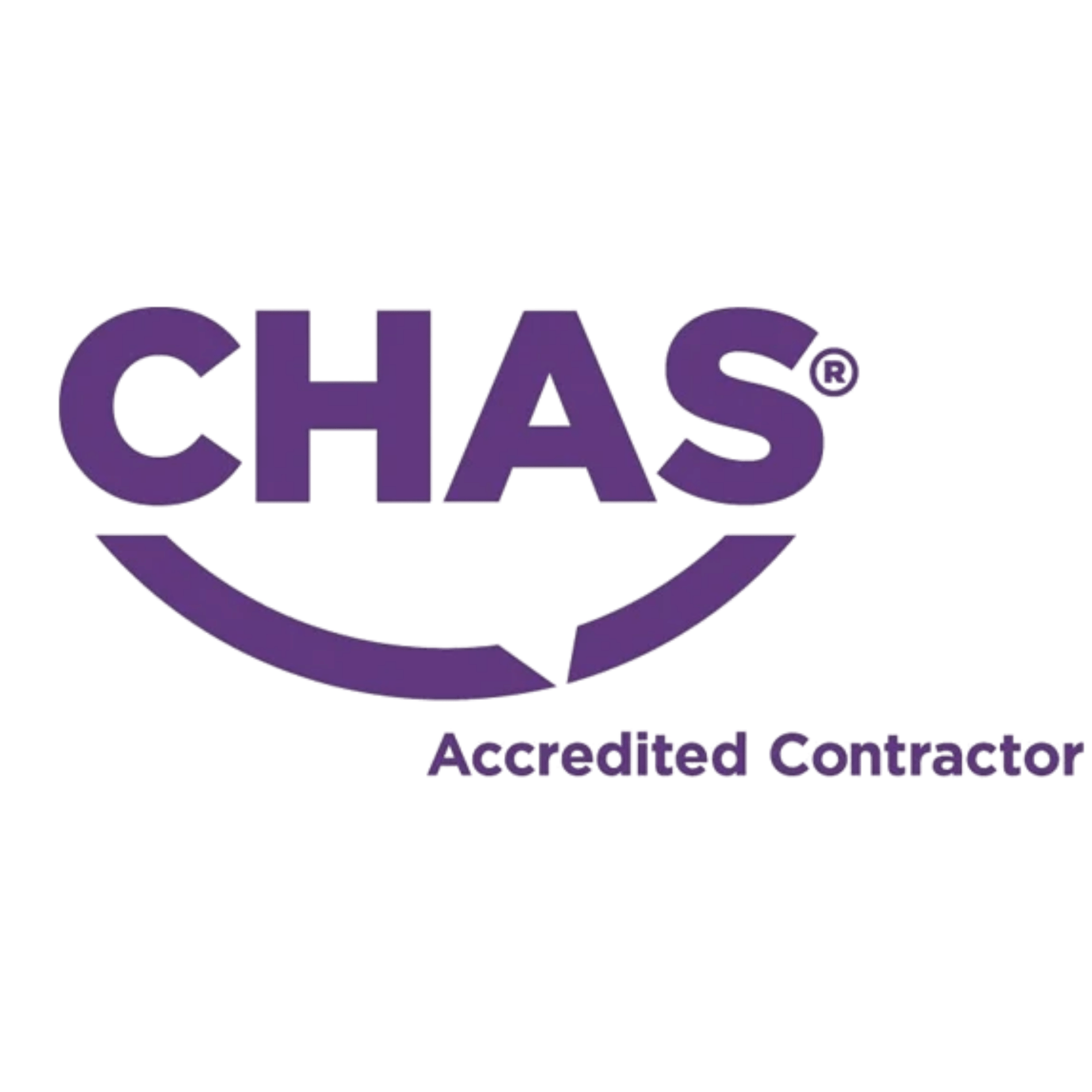 Purple text that reads 'CHA$' with a registered trademark symbol, and underneath it says 'Accredited Contractor' in smaller purple text. The text is outside a purple circular border.