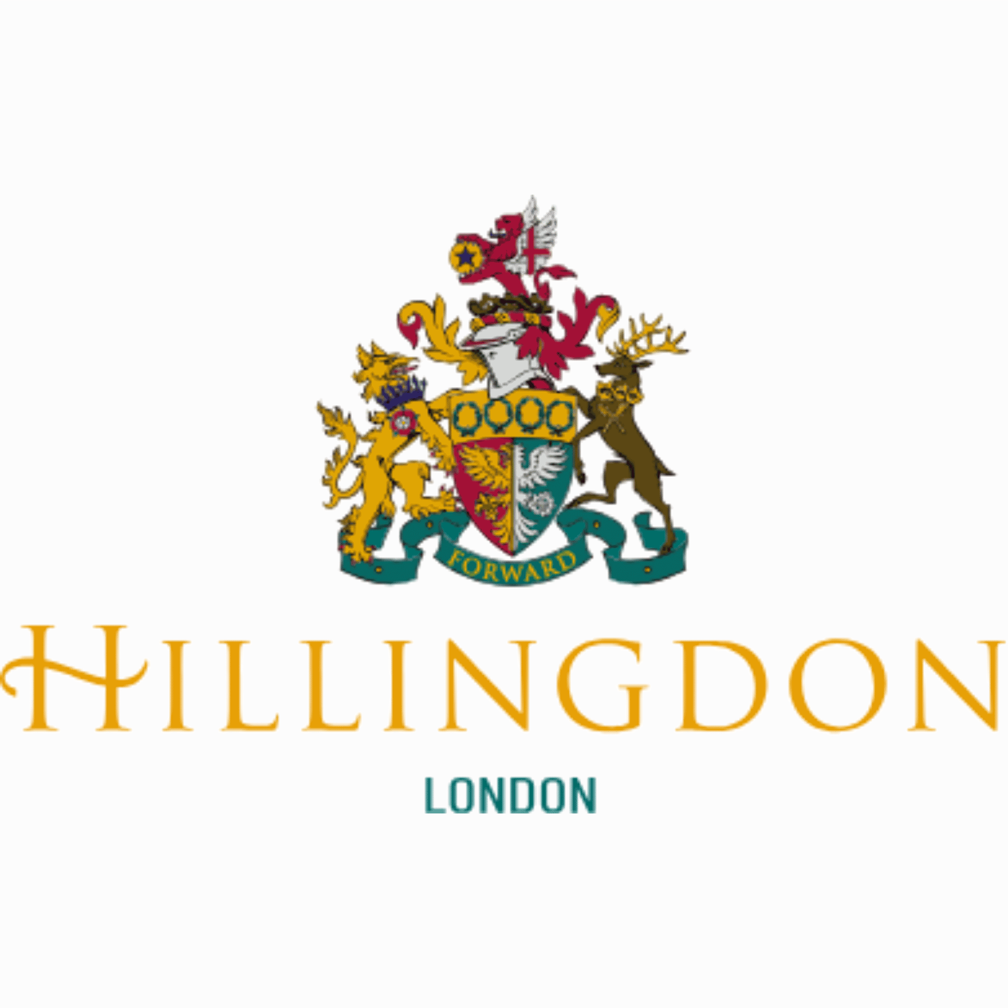 A logo with the text 'Hillingdon London' with an image of a coat of arms with a red lion above the text.