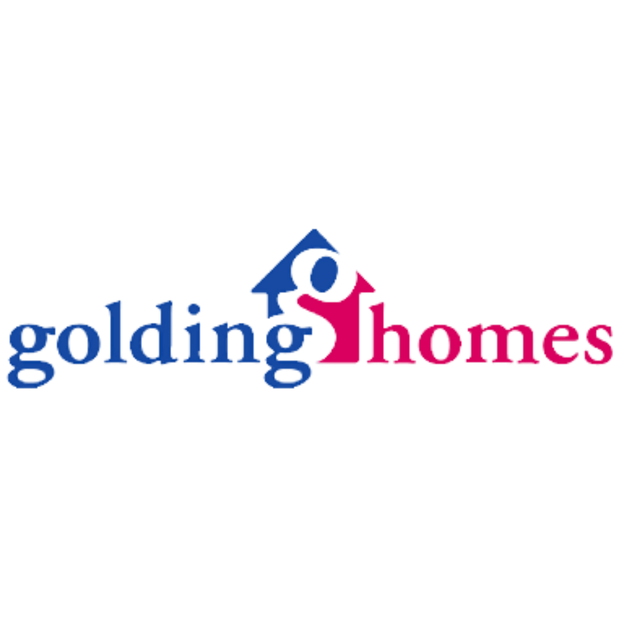 The logo of a company called 'Golding Homes' featuring a stylised house with text in blue and pink.