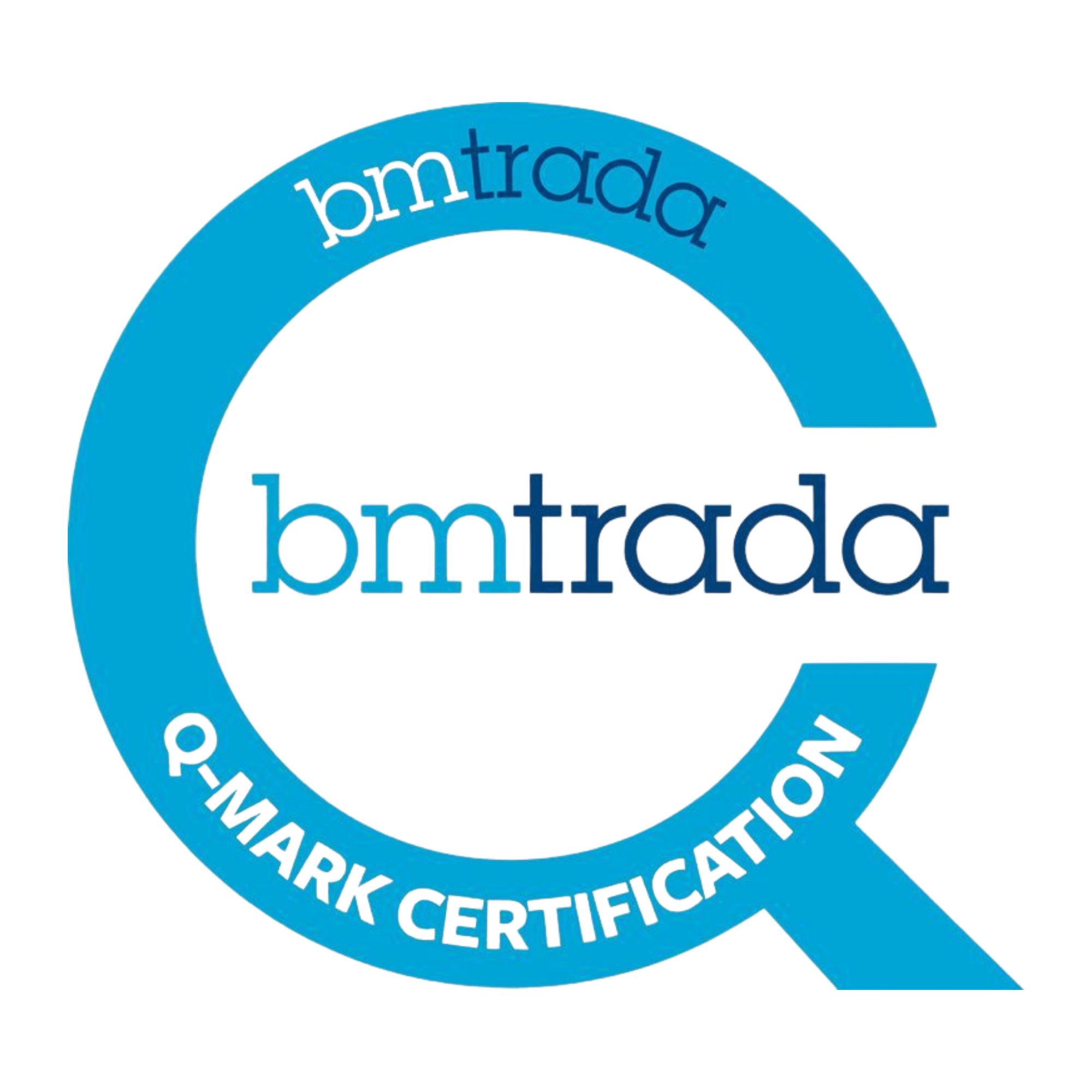 Close-up of a blue circular badge with the words 'bmtrada, indicating a certification or accreditation.