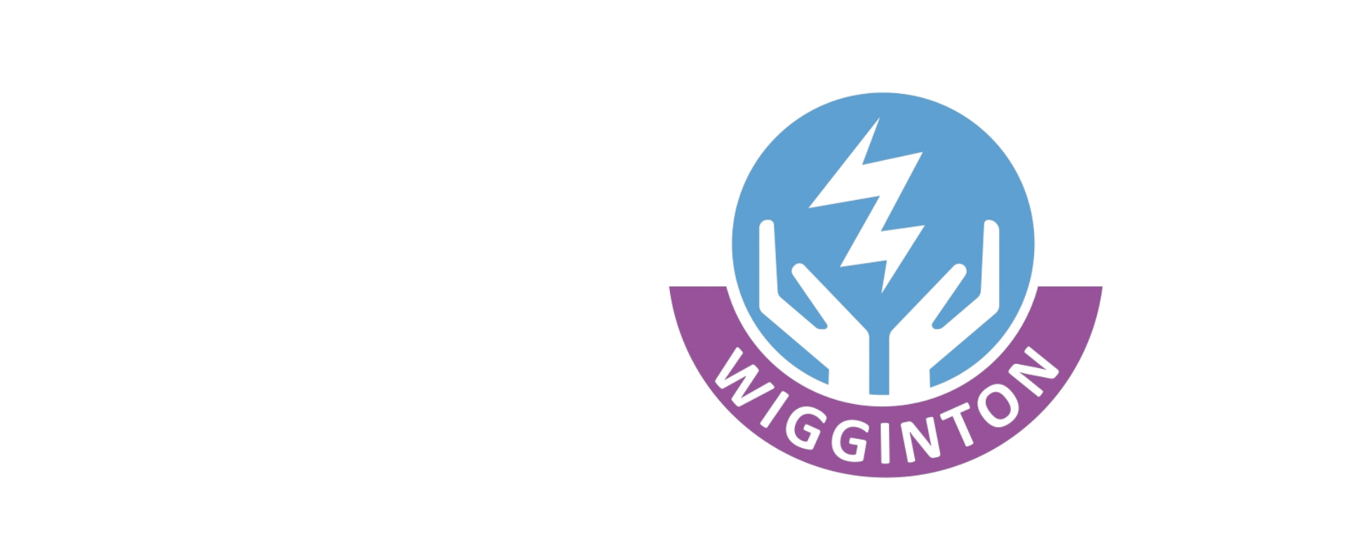 A digital logo featuring a blue hand holding a circular icon with lightning bolts. The words "Wiggington" are written in a purple curve below the hand. The image suggests themes of energy, technology, or innovation.