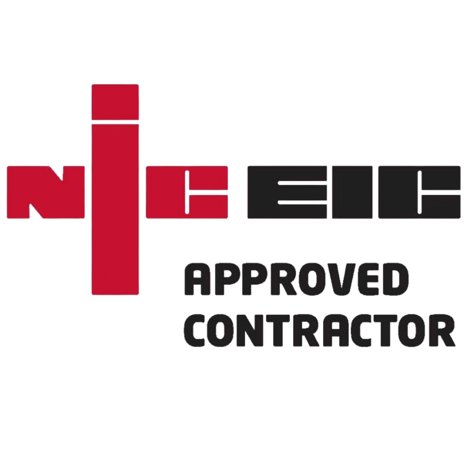 Logo with the text 'NIC EIC Approved Contractor' where 'NIC is in large red letters and 'Approved Contractor' in smaller black letters.