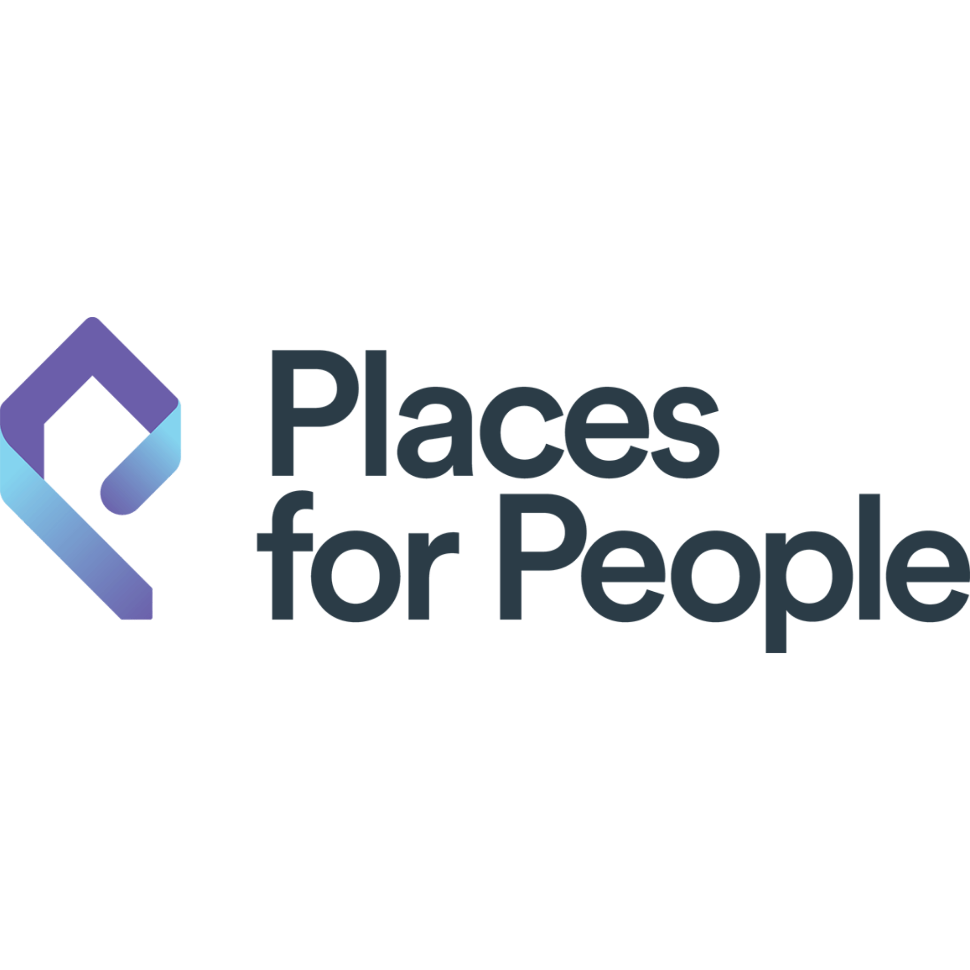 Logo for Places for People, featuring a stylized purple and blue geometric house with the company name in dark blue text.