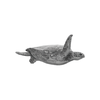 A drawing of a sea turtle swimming with its flippers extended.