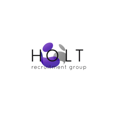 HOLT recruitment group logo with black text and purple and gray abstract design elements