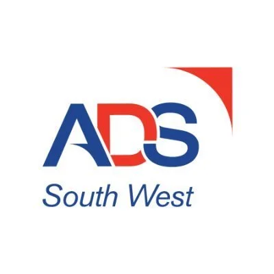 Logo of ADS South West with red, white, and blue colors.