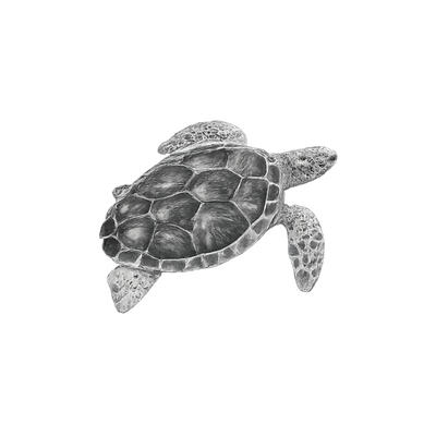 A grayscale photo of a turtle with a patterned shell and extended limbs.