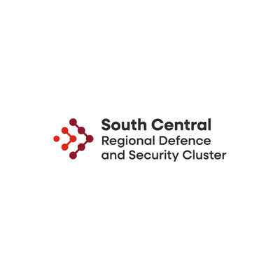 Logo of South Central Regional Defence and Security Cluster with red and black icon and text