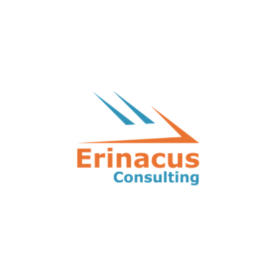 Logo of Erinacus Consulting with stylized blue and orange graphic elements and text.