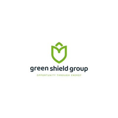 Logo of Green Shield Group featuring a green shield and the text 'green shield group' with the slogan 'Opportunity through energy'.