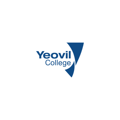 Yeovil College logo with blue text and an abstract blue shape.