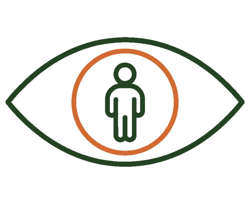 Stylized icon of an eye with a person inside a circle in the center, representing visual awareness or observation.