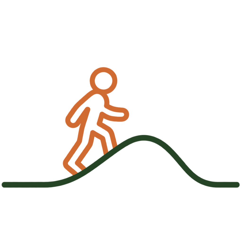 Neon sign of a hiker walking up a hill, with the words 'Hiking Trail' above it.