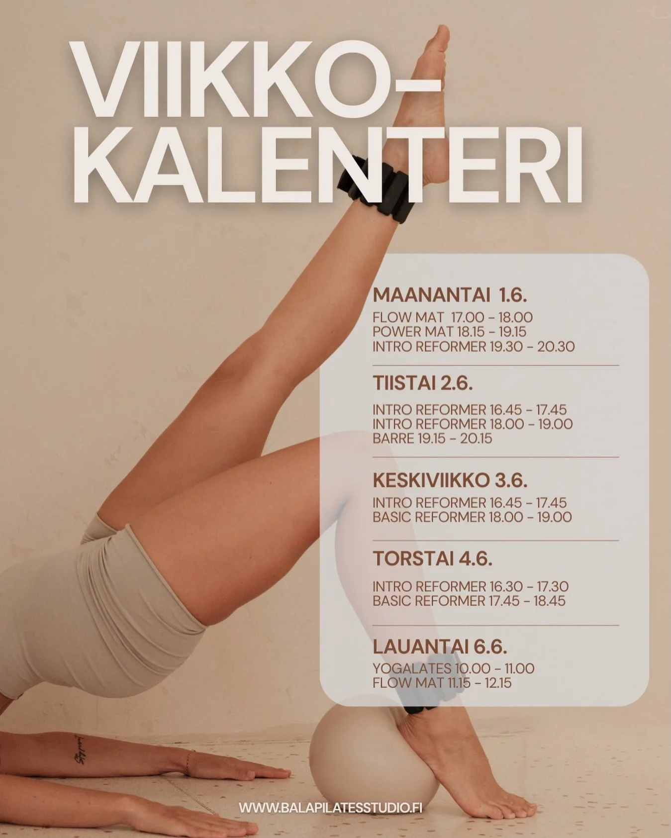 Viikkokalenteri 23 

Ensimm&auml;inen viikko. Ensimm&auml;iset tunnit. Ensimm&auml;inen mahdollisuus tulla kokemaan meid&auml;n studio 🫶🏼

T&auml;h&auml;n viikkoon on pakattu energiaa, hyv&auml;&auml; fiilist&auml; ja liikett&auml; p&auml;&auml;st&