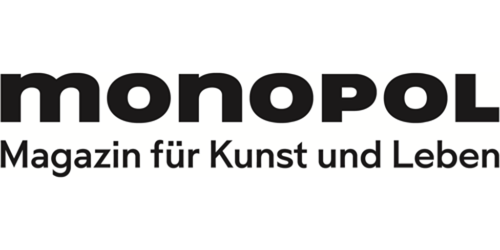 Cover of Monopoly magazine with black and white text, titled "Monopoly" and subtitle "Magazin für Kunst und Leben".