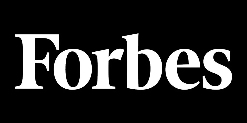 The logo of Forbes magazine in black and white with the word "Forbes" in large white letters on a black background.