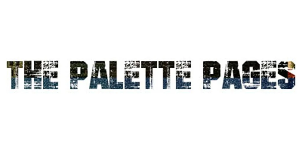 Text reads 'The Palette Pages' with images of paint and art supplies in the background.