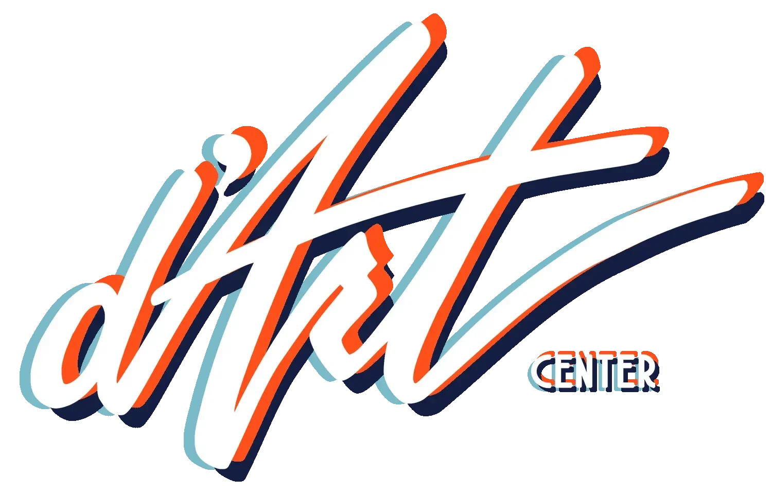 Stylized neon sign reading "Arts Center" with "Center" in smaller font underneath.