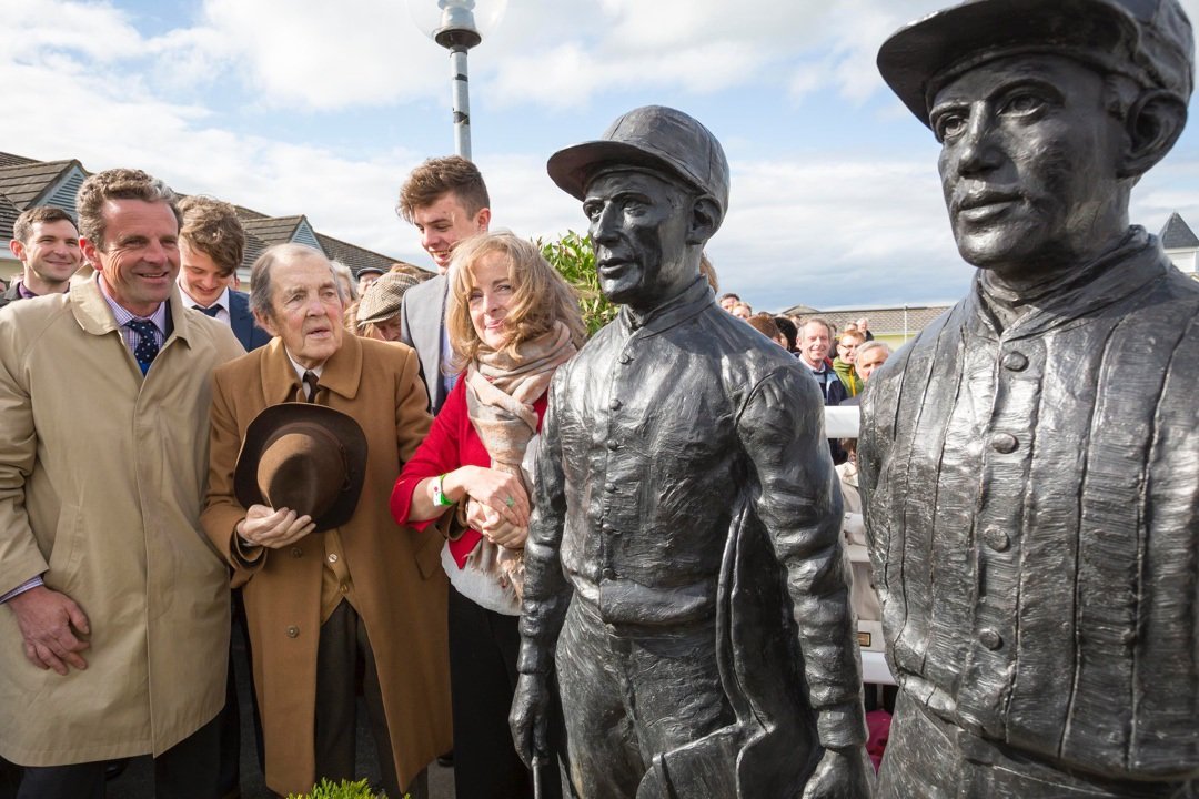 The Molony Family from Rathmore Stud with statue of Peter's father Martin Molony