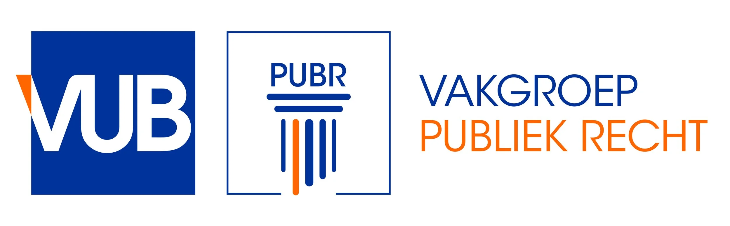 Logo with blue, white, and orange text reading 'MUB' with a column symbol, 'PUBR', and 'VAKGROEP PUBLIEK RECHT'.