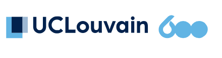 UCLouvain logo with text and abstract design