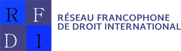 Logo of Réseau Francophone de Droit International showing blue and purple initials R F D I.