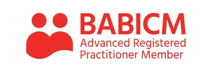 British Association of Brain Injury and Complex Case Management (BABICM) logo. Advanced BABICM member badge.