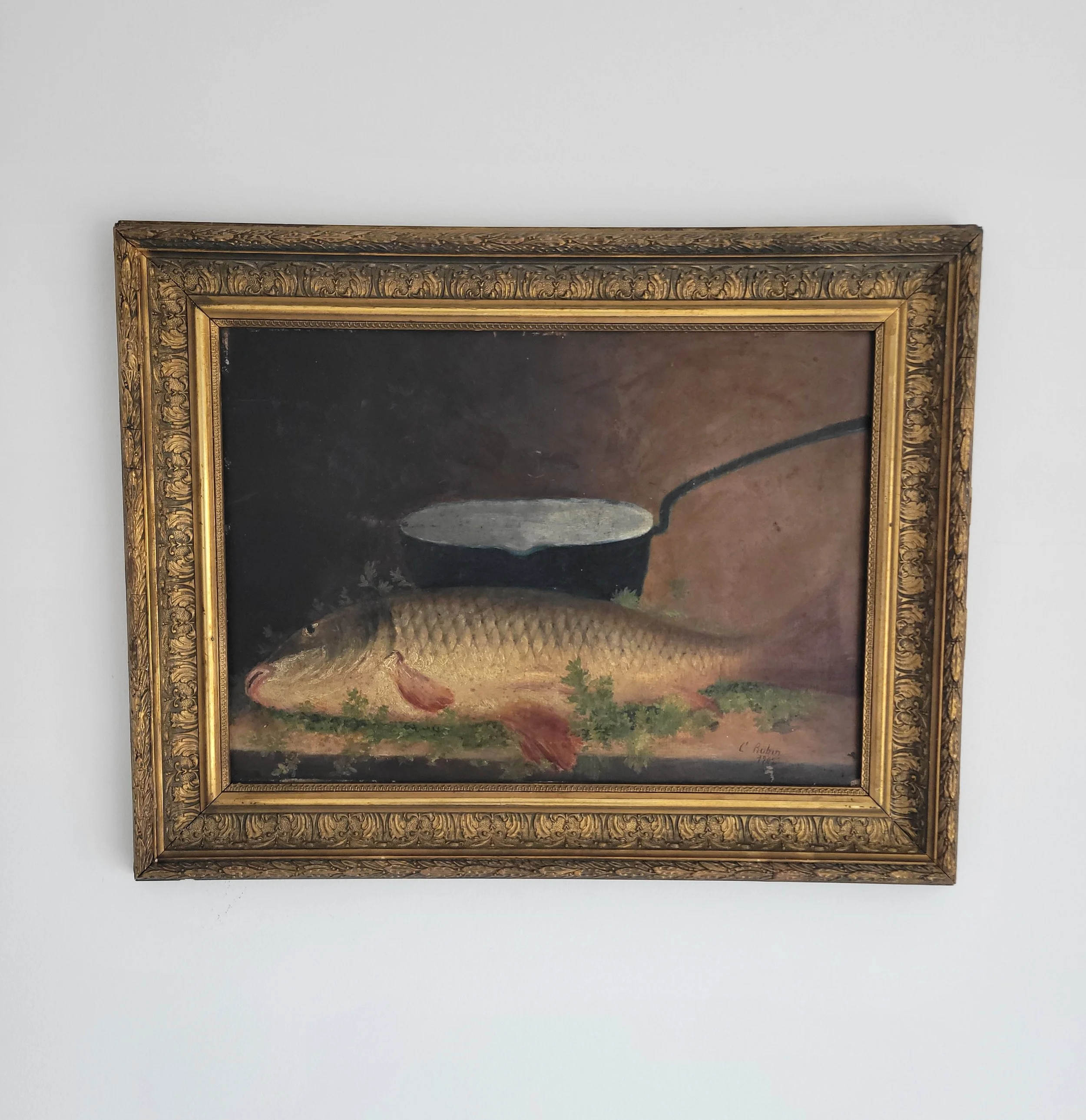 Fish with Cooking Pot and Herbs.  (40x 30cm)
