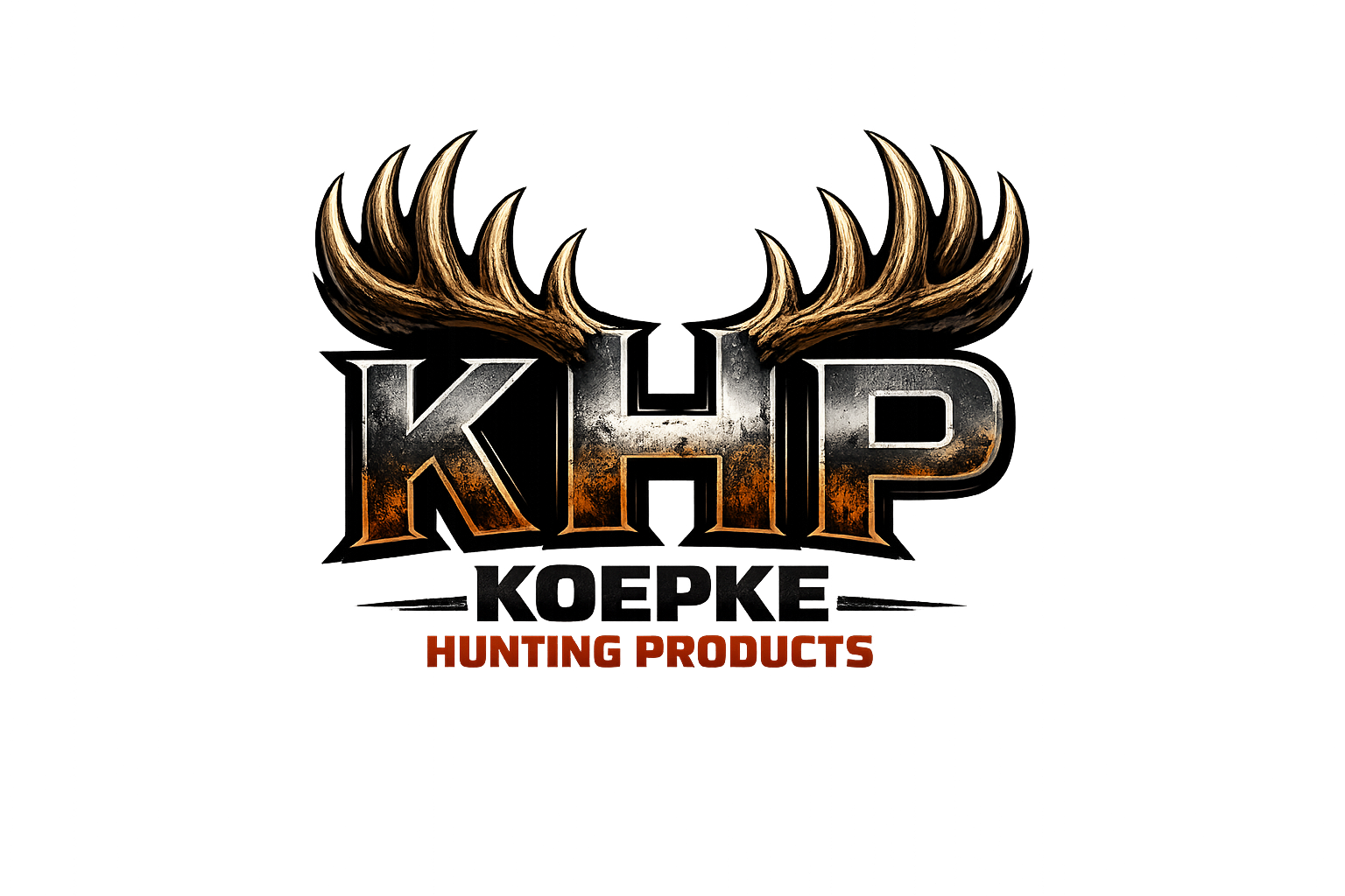 Logo with antlers above the word 'KHIP,' with smaller text under it that reads 'Hunting Products' on a dark background with purple and blue lighting effects.