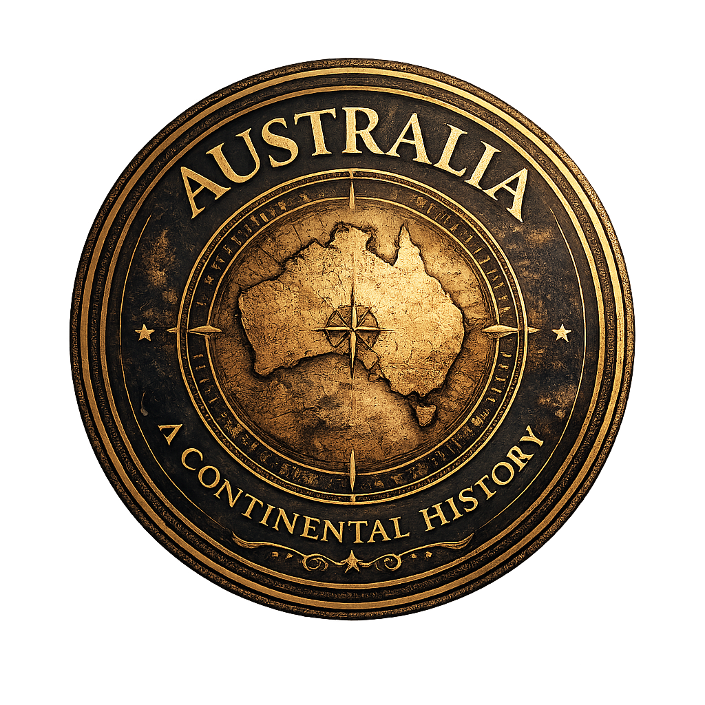 Decorative coin featuring a map of Australia and the words "Australia: A Continental History".