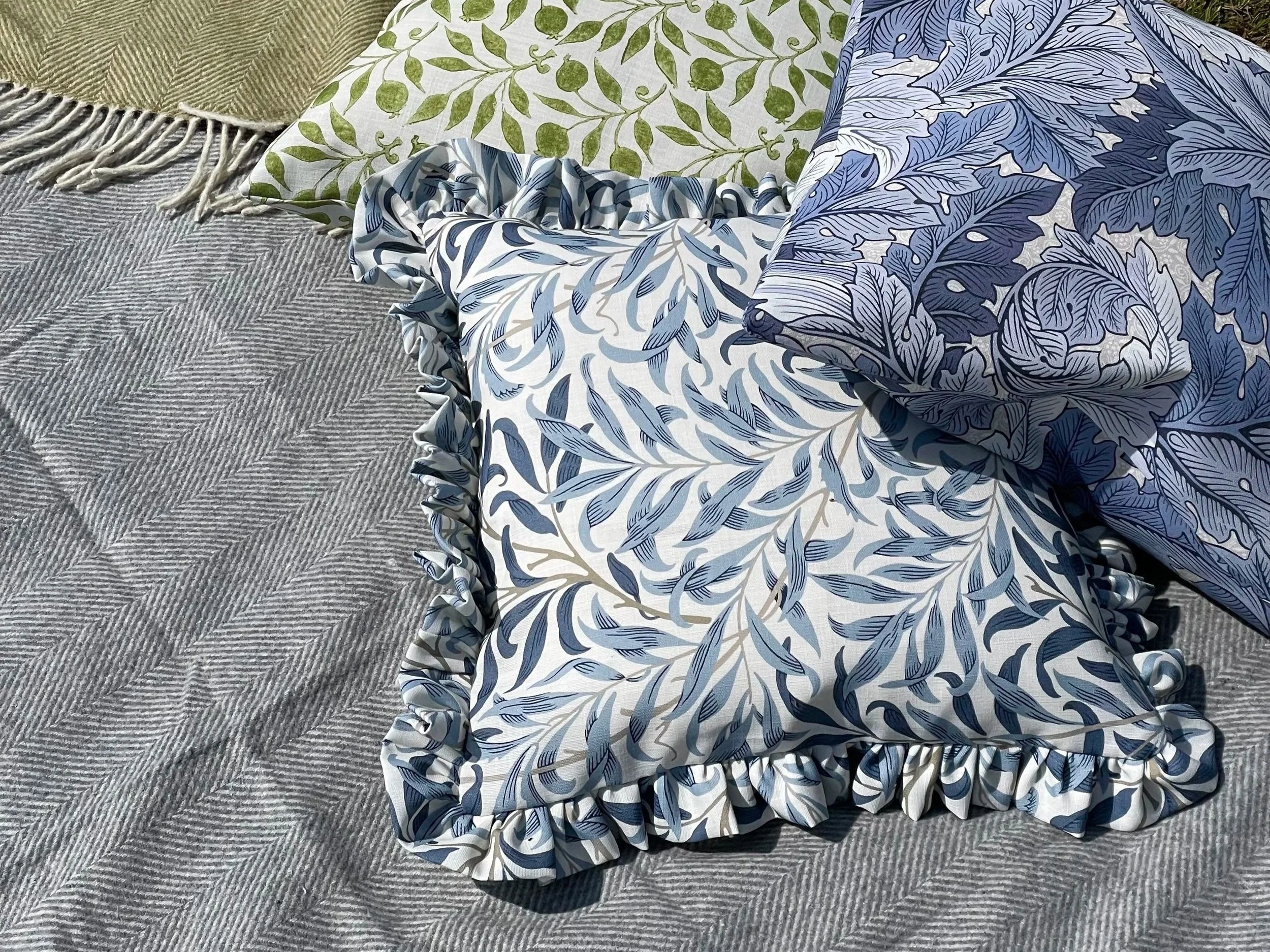 Cushions made from outdoor Morris & Co fabric