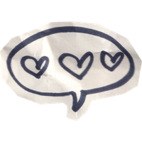 Speech bubble with three hand-drawn hearts inside