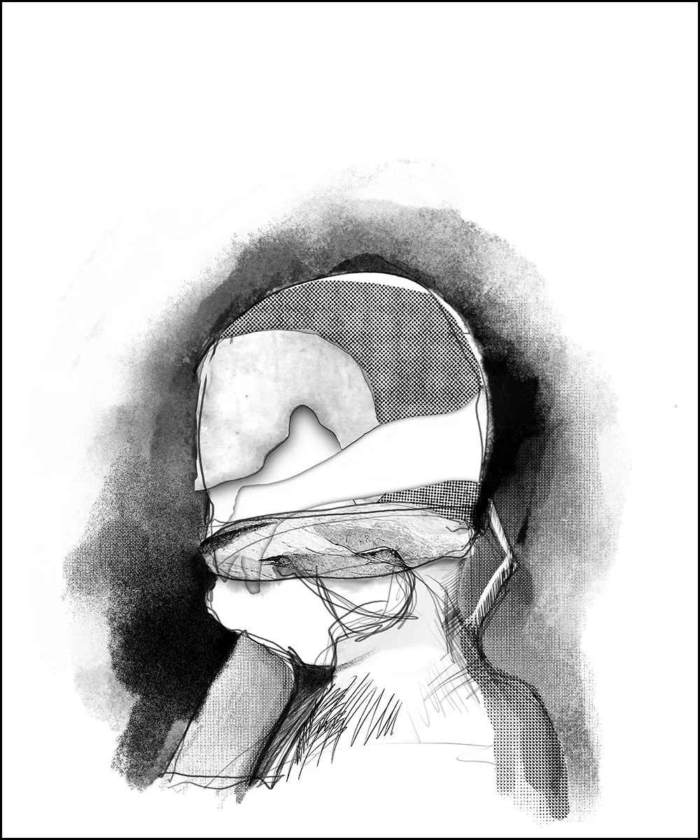 1. STUDY FOR A HEAD.  2026.  DIGITAL PHOTO COLLAGE.  20 X 24 CMS