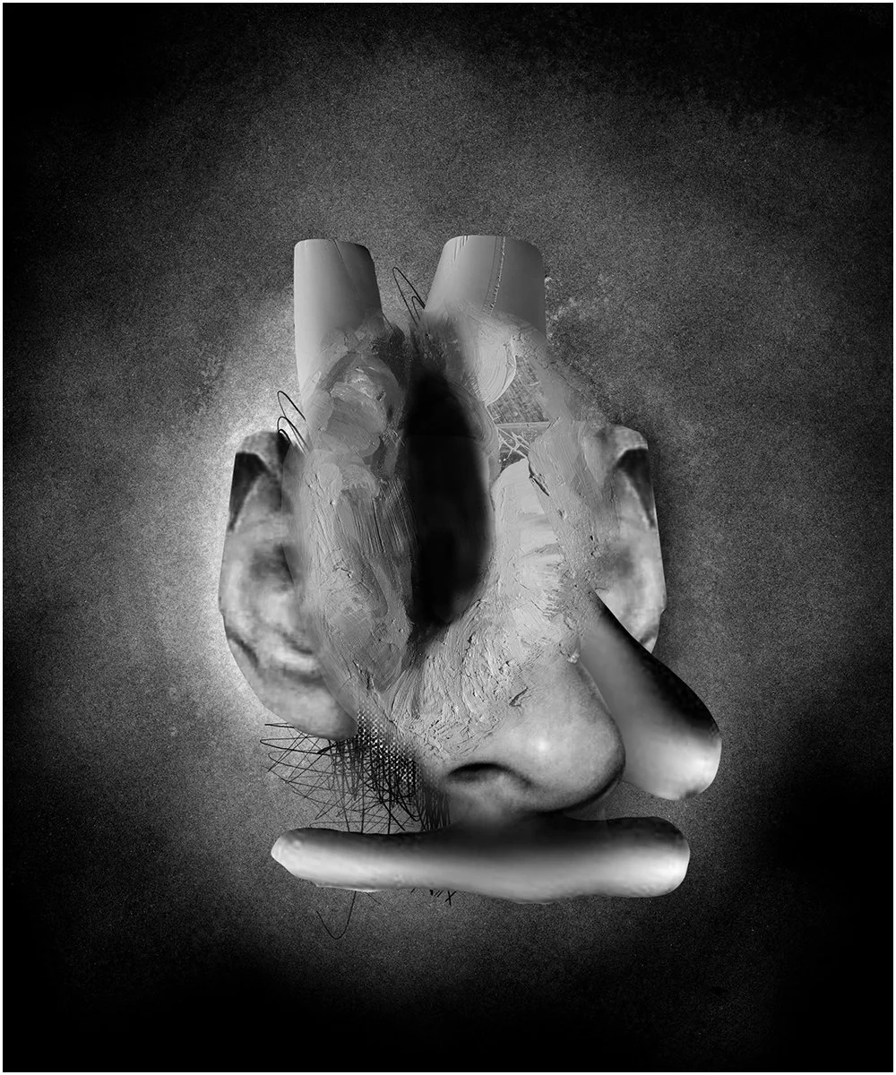 18. STUDY FOR A HEAD.  2026.  DIGITAL PHOTO COLLAGE.  20 X 24 CMS
