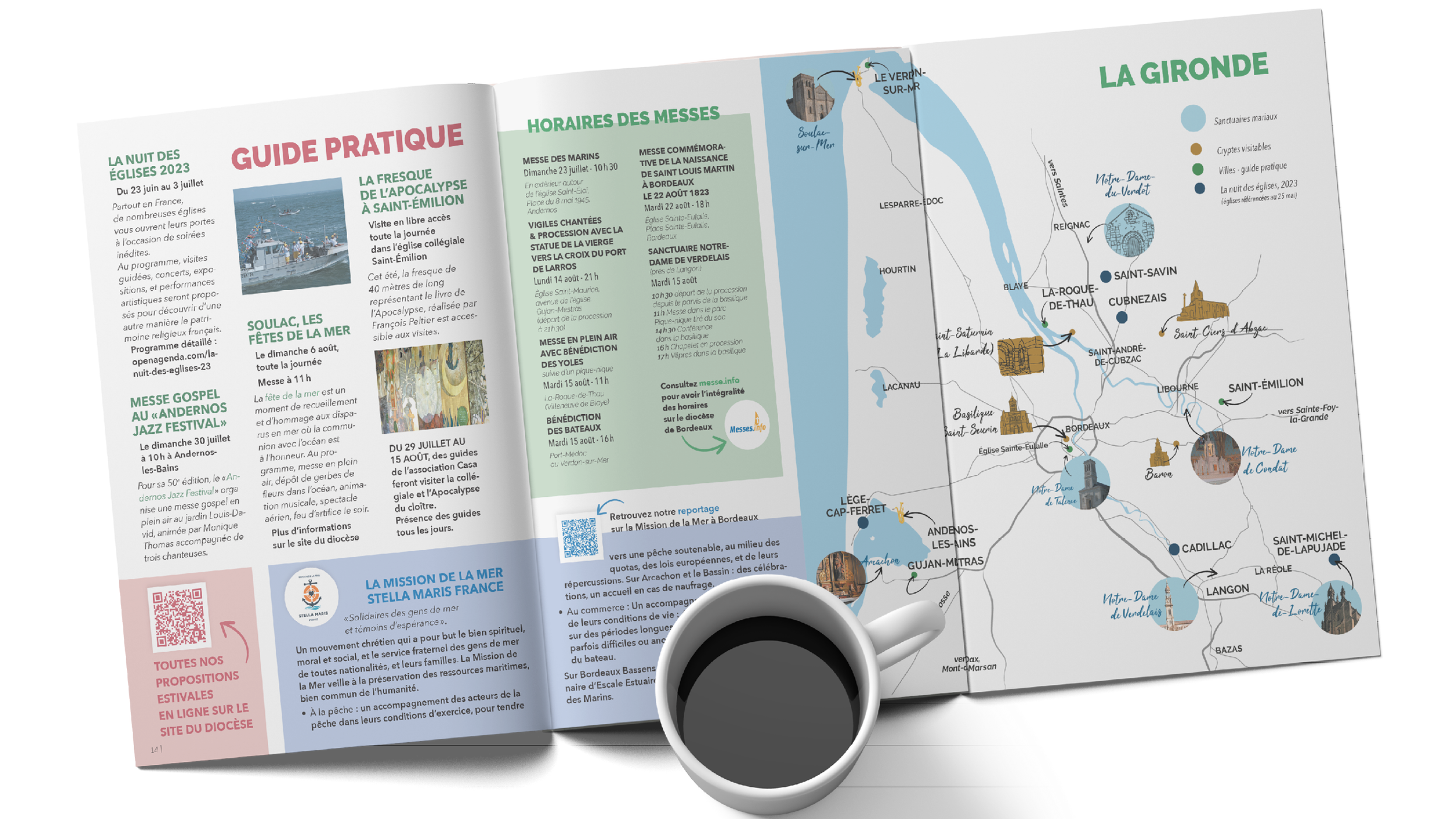 Pages des informations pratiques (le troisième volet est un rabat).