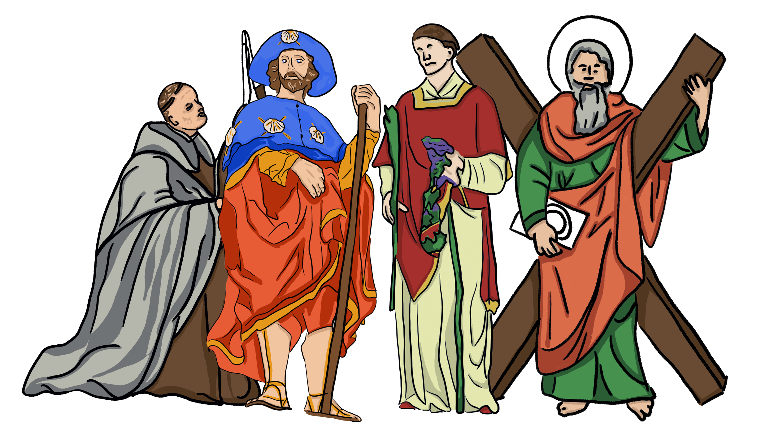 Saint Simon Stock, Saint Jacques, Saint Vincent, Saint André