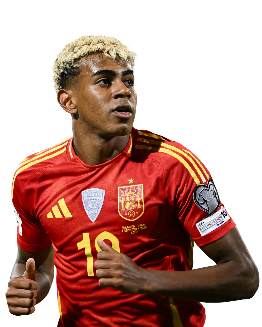 Jugador de fútbol con camiseta de la selección de España, número 10, en movimiento durante un partido.