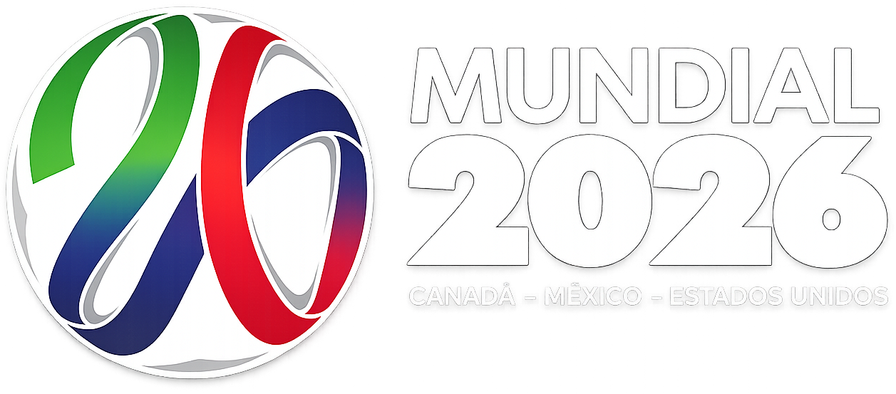 Logo del Mundial 2026 con fechas y países anfitriones Canadá, México y Estados Unidos.