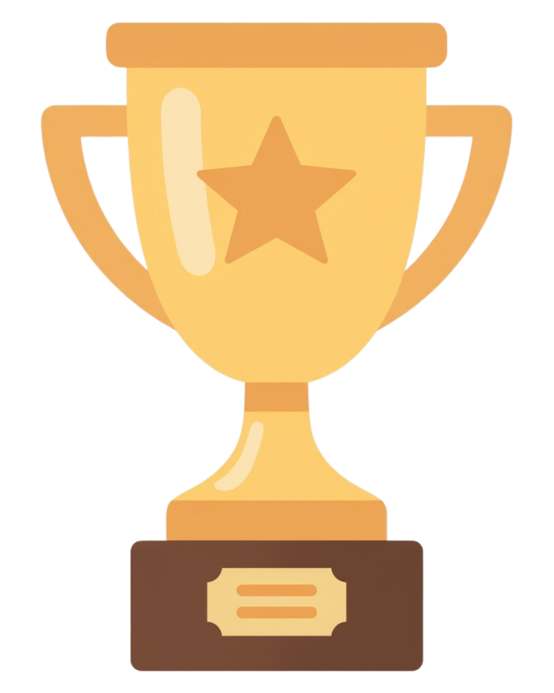 Un trofeo dorado con una estrella en el centro y dos asas, colocado sobre una base de madera con una placa de reconocimiento.