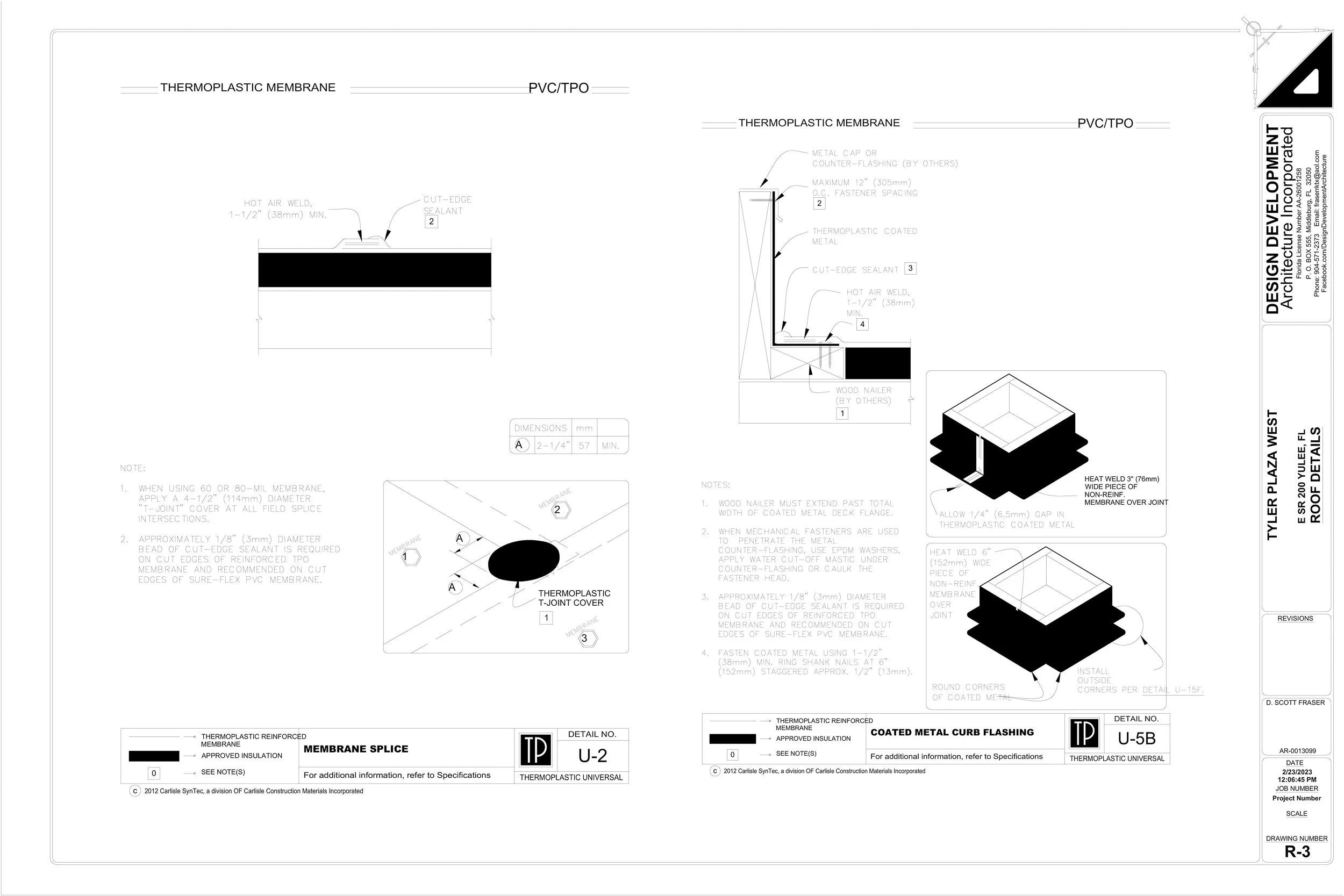 Technical construction drawing for coated metal curb flashing, including detailed specifications, measurements, and installation instructions.