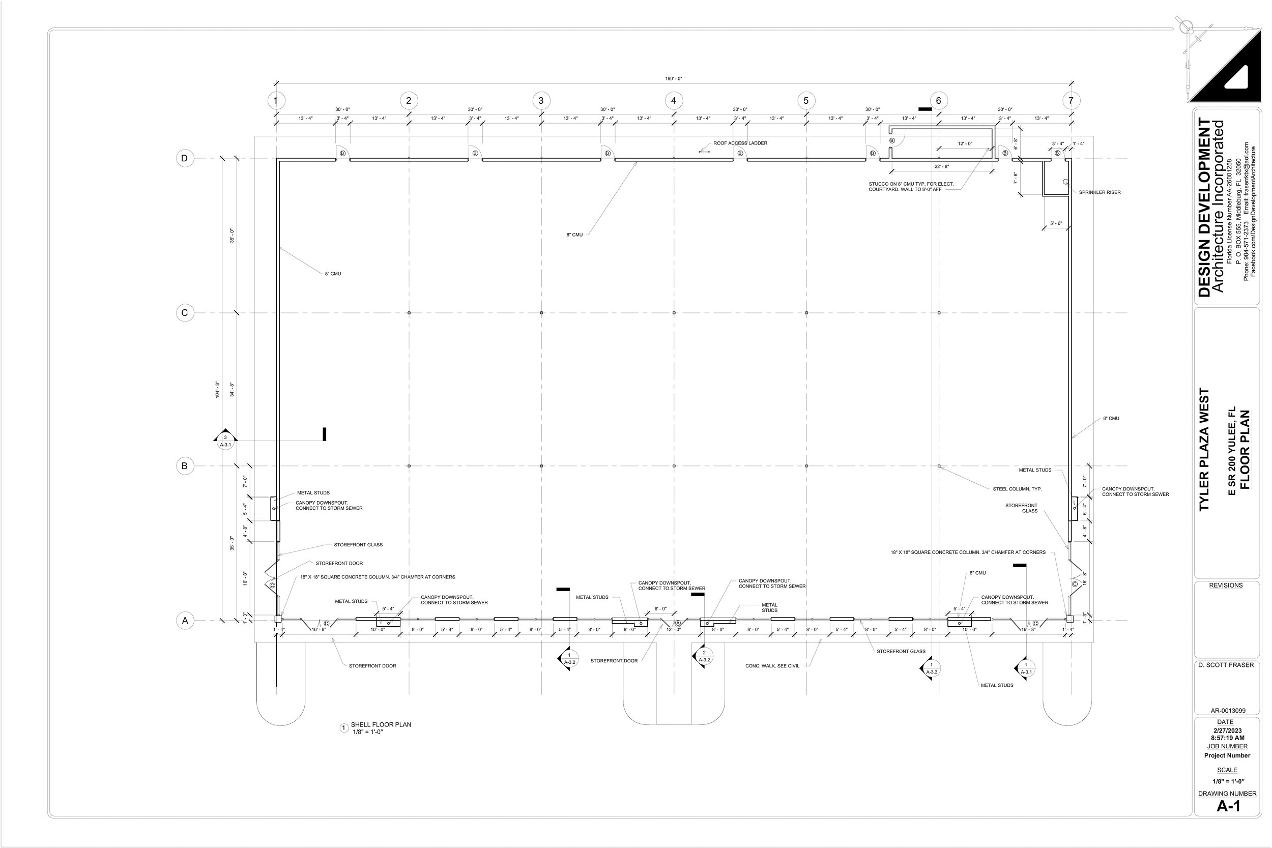 Architectural floor plan drawing showing layout details, measurements, and construction notes for a building project.