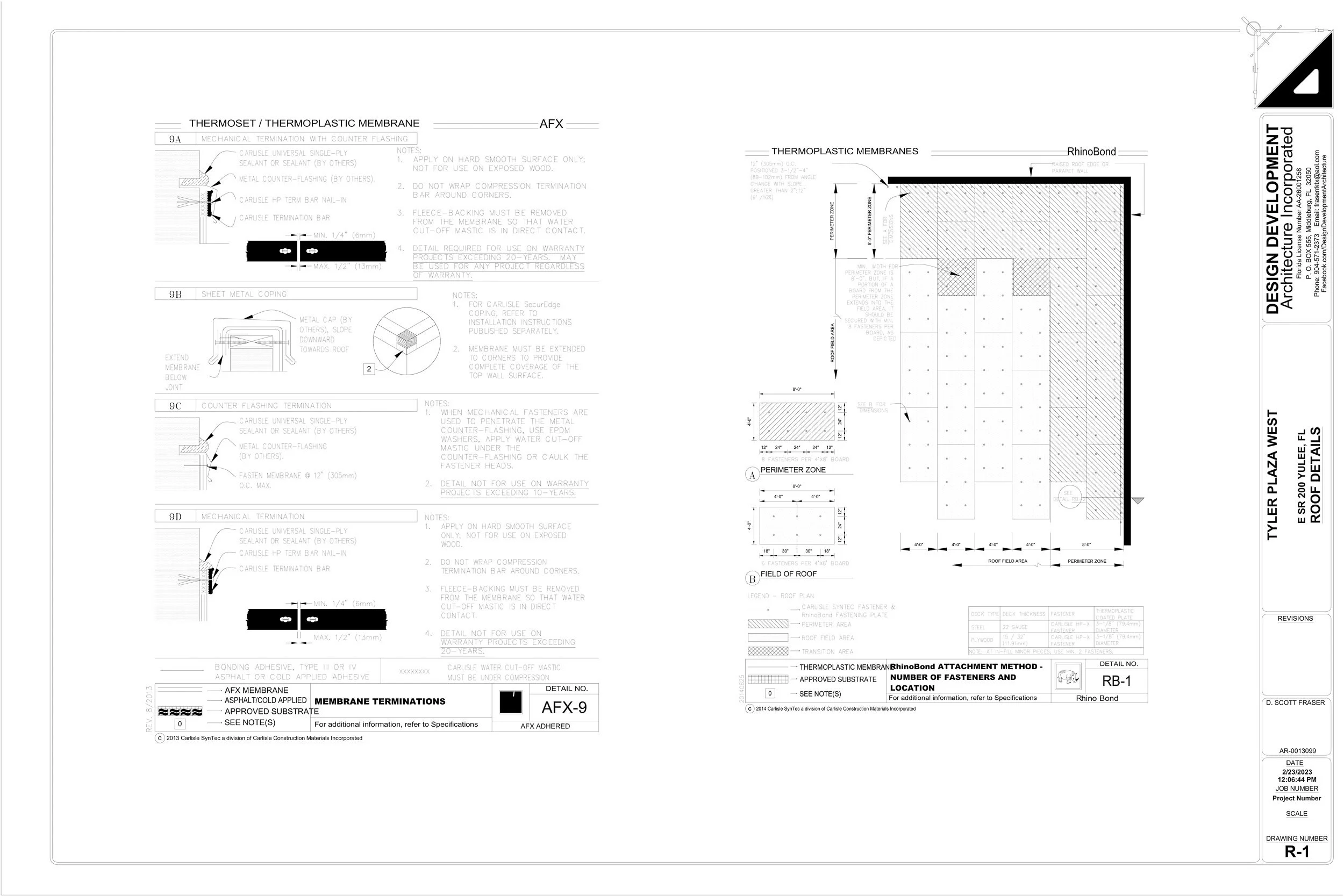 Technical architectural blueprint of a roofing membrane system, including detailed instructions, measurements, and materials for installation.