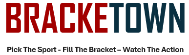 BrackeTOWN logo with the tagline 'Pick The Sport - Fill The Bracket - Watch The Action'.