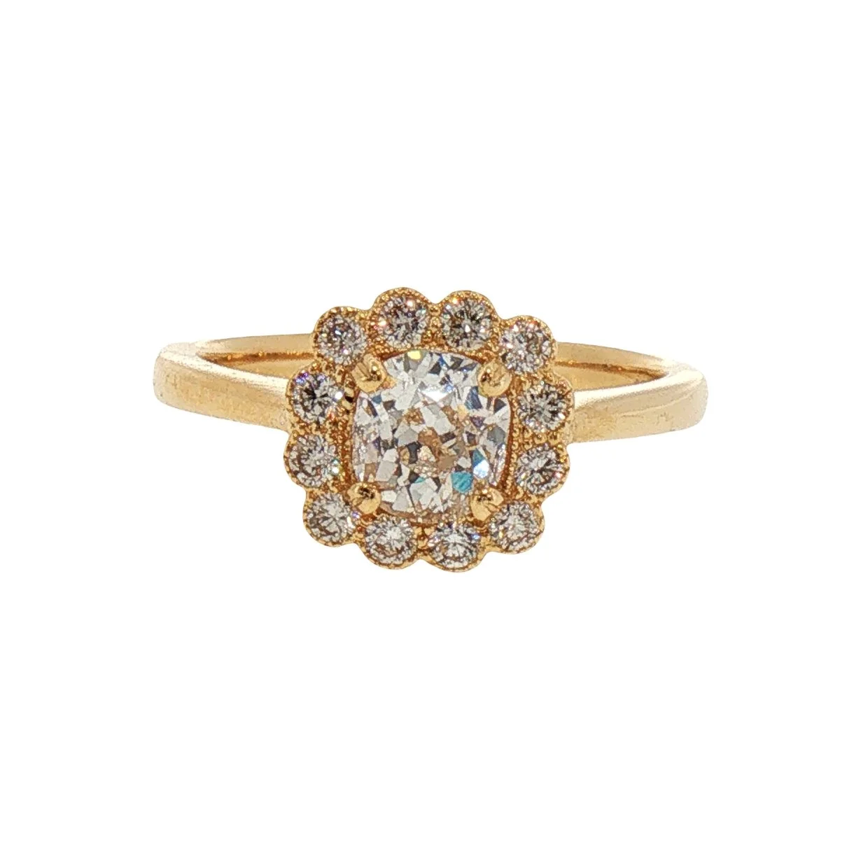 Vintage Style Old Cushion Cut Diamond Cluster Ring