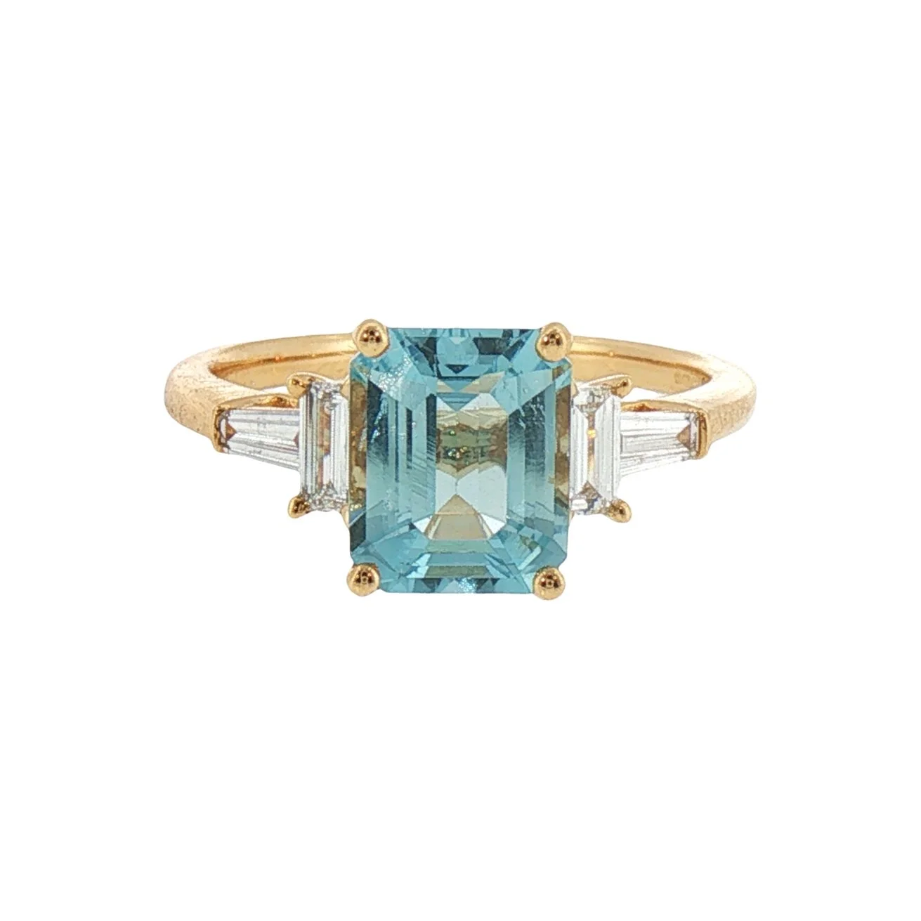 1.60ct Aquamarine and Tapered Baguette Cut Diamond Ring in Yellow Gold