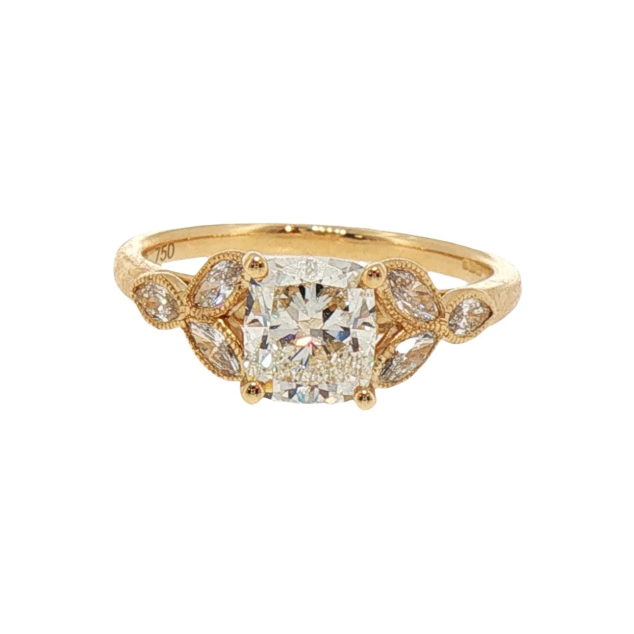GIA Certified 1.20ct Elongated Cushion Cut Diamond Ring with Floral Shoulders
