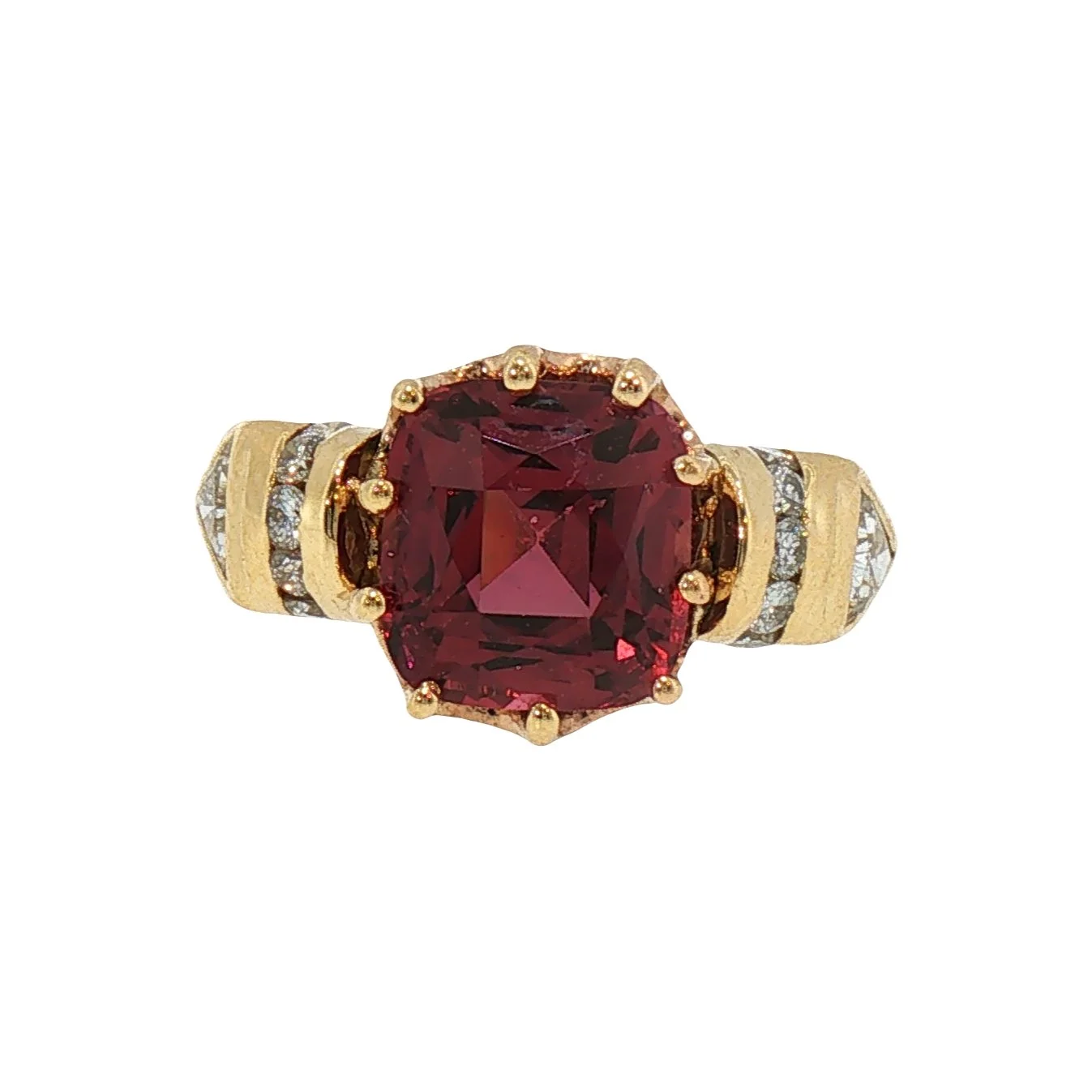 3.65ct Pink Rose Garnet and Diamond Cocktail Ring in Yellow Gold