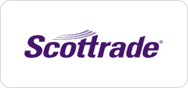 Scottrade logo with purple text and swoosh design on white background